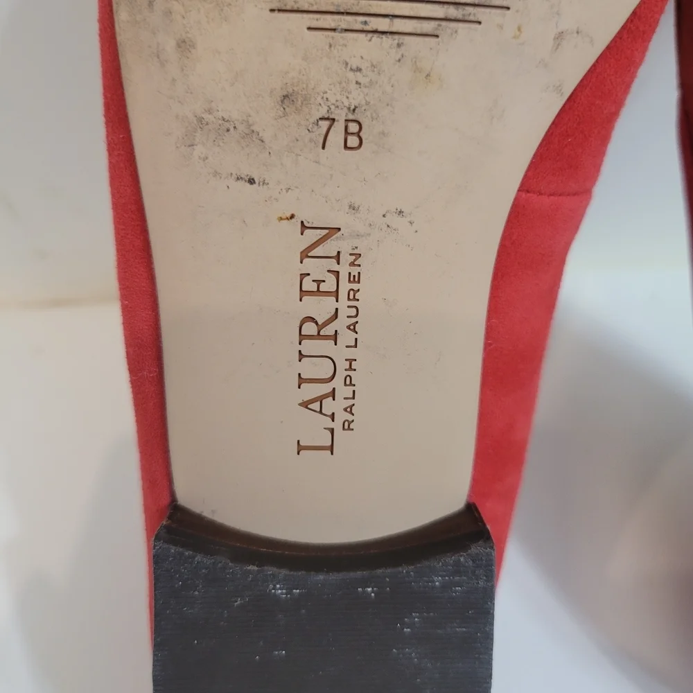 Ralph Lauren Red Suede Flats Clair Suede Smoking Slipper Size 7B/37